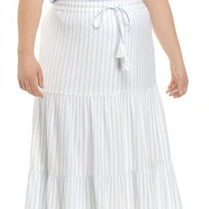 White and Blue striped midi skirt